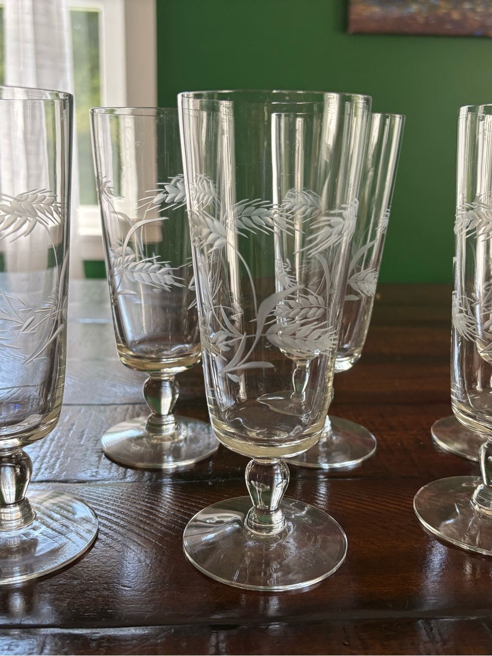 Etched Wheat Pattern Crystal Goblets - Clear Glass (Set)